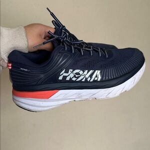 HOKA Bondi 7 Women's Running Shoe - Navy/Coral